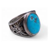 Signed Turquoise Native American Silver Ring Signed Turquoise Native American Silver Ring