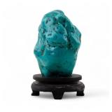 Chinese Polished Turquoise Sculpture On Stand Chinese Polished Turquoise Sculpture On Stand