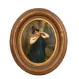 Signed Antique Oval Portrait on Panel, Large Signed Antique Oval Portrait on Panel, Large