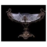 Continental Cut Glass Brass Swan Centerpiece Continental Cut Glass Brass Swan Centerpiece