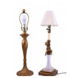 Lamps (2) Brass Cherub Frosted Glass + Gilt Metal Lamps (2) Brass Cherub Frosted Glass + Gilt Metal