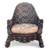 Intricately Heavily Carved Tiger/ Floral  Armchair Intricately Heavily Carved Tiger/ Floral  Armchair