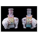 Pair, Chinese Famille Rose Elephant Candle Holder Pair, Chinese Famille Rose Elephant Candle Holder