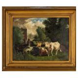 Early 20th C Oil of Cows After Emile Van Marke Early 20th C Oil of Cows After Emile Van Marke