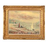Oil on Canvas Park Scene by Grodner Oil on Canvas Park Scene by Grodner