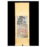 Chinese Silk Embroidery Hand Scroll, Many Chops Chinese Silk Embroidery Hand Scroll, Many Chops