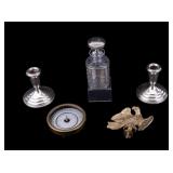 Sterling Candlesticks and Philip Harris Protractor Sterling Candlesticks and Philip Harris Protractor