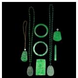 Green Hardstone Guanyin & Other Pendants + Bangles Green Hardstone Guanyin & Other Pendants + Bangles