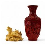Cinnabar Vase + Feng Shui Dragon Turtle Figurine Cinnabar Vase + Feng Shui Dragon Turtle Figurine