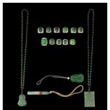 Green Hardstone Guanyin & Other Pendants + Rings Green Hardstone Guanyin & Other Pendants + Rings