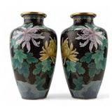 Pair, Black Cloisonne Vases Pair, Black Cloisonne Vases