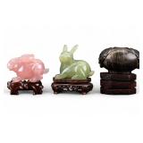 Jade Snuff Bottle, Jade & Quartz Rabbits w/ Stands Jade Snuff Bottle, Jade & Quartz Rabbits w/ Stands