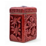 Chinese Carved Cinnabar Box w/ Amethyst Accent Chinese Carved Cinnabar Box w/ Amethyst Accent
