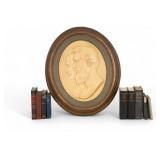 Abraham Lincoln Books, Bronze + Relief Plaque Abraham Lincoln Books, Bronze + Relief Plaque