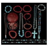 Blue Howlite & Asian Red Bead Jewelry + Red Box Blue Howlite & Asian Red Bead Jewelry + Red Box
