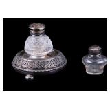 Victorian Silver Plate and Glass Inkwells Victorian Silver Plate and Glass Inkwells