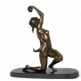 Art Deco Bronze on Marble Female Nude, Large Art Deco Bronze on Marble Female Nude, Large