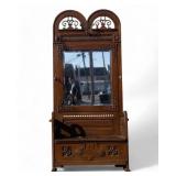 Antique Figural Oak Hall Tree w/ Beveled Mirror Antique Figural Oak Hall Tree w/ Beveled Mirror