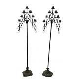 Pair, Antique Gothic Adjustable Floor Candelabra Pair, Antique Gothic Adjustable Floor Candelabra