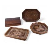 Sadeli Inlay Trays (3) + 19th C Travel Desk Sadeli Inlay Trays (3) + 19th C Travel Desk