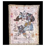 Antiq. Japanese Battle Scene Silver Thread Textile Antiq. Japanese Battle Scene Silver Thread Textile