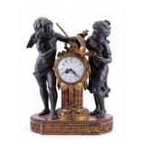 French Marble & Bronze Mantel Clock w/ Figures French Marble & Bronze Mantel Clock w/ Figures