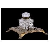 Victorian Crystal and Brass Inkwell Victorian Crystal and Brass Inkwell