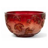 Bohemian Cameo Glass Bowl w/ Red Flowers Bohemian Cameo Glass Bowl w/ Red Flowers