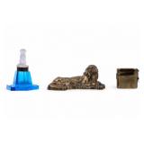 Figural Brass and Colored Glass Inkwells Figural Brass and Colored Glass Inkwells