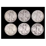 1934-D, 1941-45 Walking Liberty Half Dollars (6)
