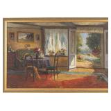 Early 20th C. Oil on Canvas of Decorated Room