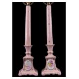 Pink and Gold Ceramic Pillar Lamp Pair