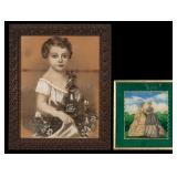 Late 19th C. Charcoal Portrait & Reverse Glass Art