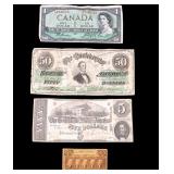 1863 Confederate States Notes & 1862 Postage $0.25