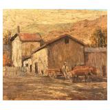 1951 Signed Korean Oil on Panel Farm Scene