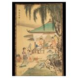 Japanese Handpainted Scene on Finely Woven Fabric