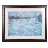 Large Pastel Winter Landscape by T. Powers