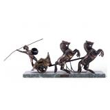 Achilles Cast Metal Sculpture w/ Chariot & Horses