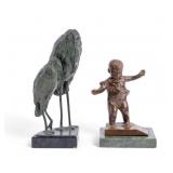 Cast Metal Stork & Boy Sculptures
