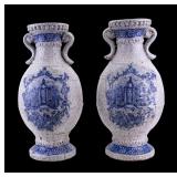 Contemporary Blue/White Crackled Vases