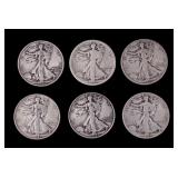 1917-S, 1935-S, Walking Liberty Half Dollars (6)