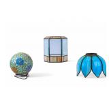 Vint. Slag Glass Shade, Lantern, & Mosaic Planter