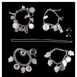 Sterling Silver Charm Bracelets (4) + More Pieces
