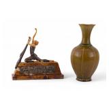 Deco Sculpture after Chiparus & Asian Ribbed Vase
