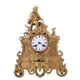 French Gilt Brass Mantel Clock w/ Rabbit Hunter