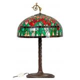 Floral Slag Glass Lamp Shade and Lamp
