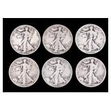 1935-S, 1935-42 Walking Liberty Half Dollars (6)