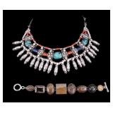 Sterling Bracelet and Unmarked Silver Choker