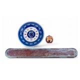 Copper Dish, Glass Plate, Etched Copper Container