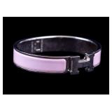 Hermes H Bangle Bracelet Pink Enamel + Palladium